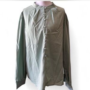 Blue Vintage-Inspired Blouse with Billowy Sleeves